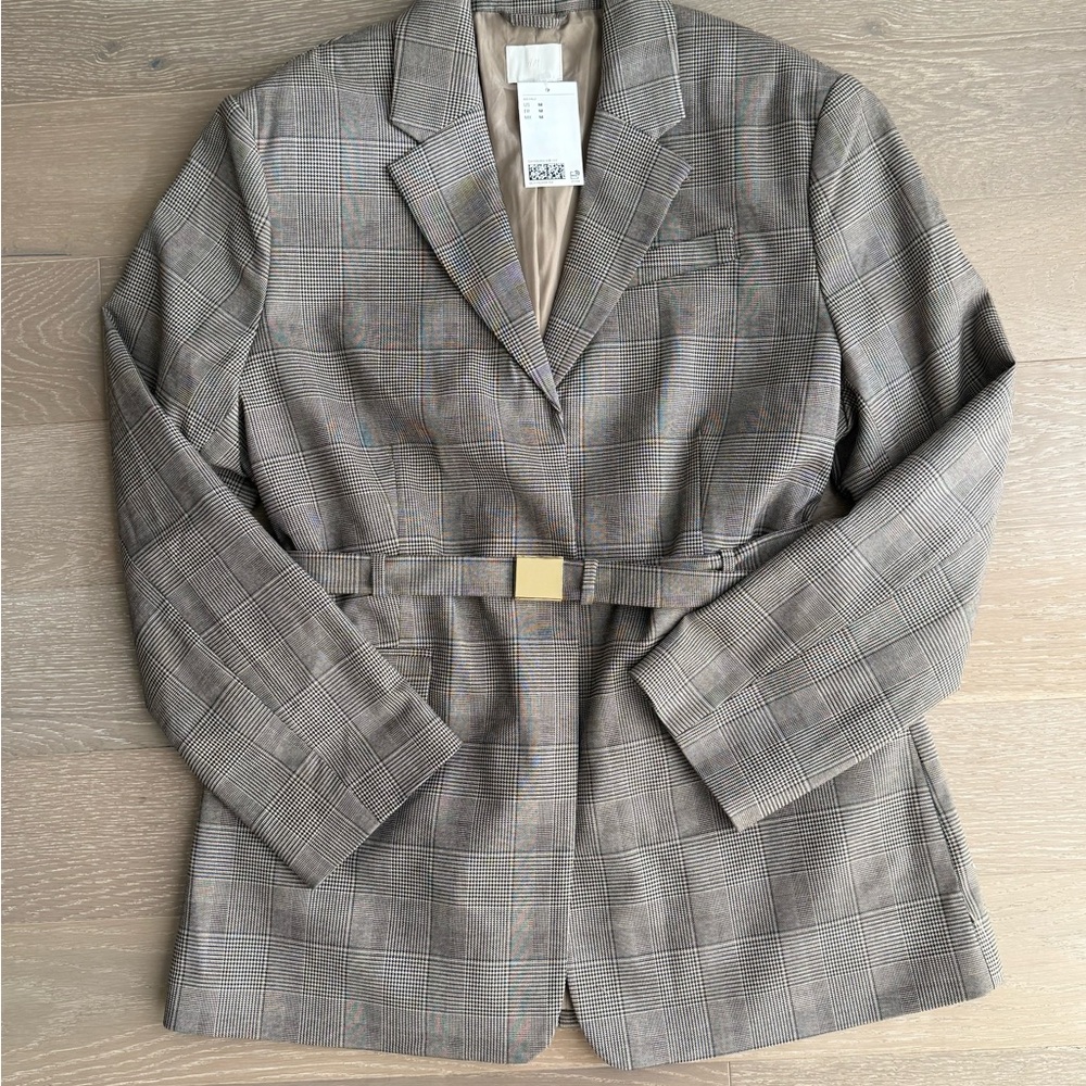 H&M Brown Plaid Blazer with Belt